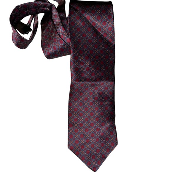 karl lagerfeld red blue gold chain links print silk mens tie - Picture 1 of 3